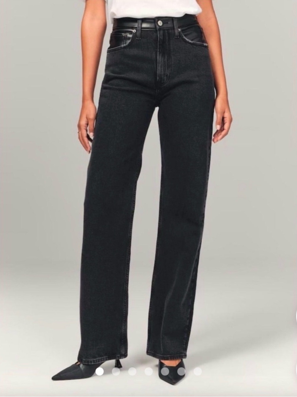 Abercrombie ’90s Relaxed High Rise Mixed Fabric Leather Jeans 12R